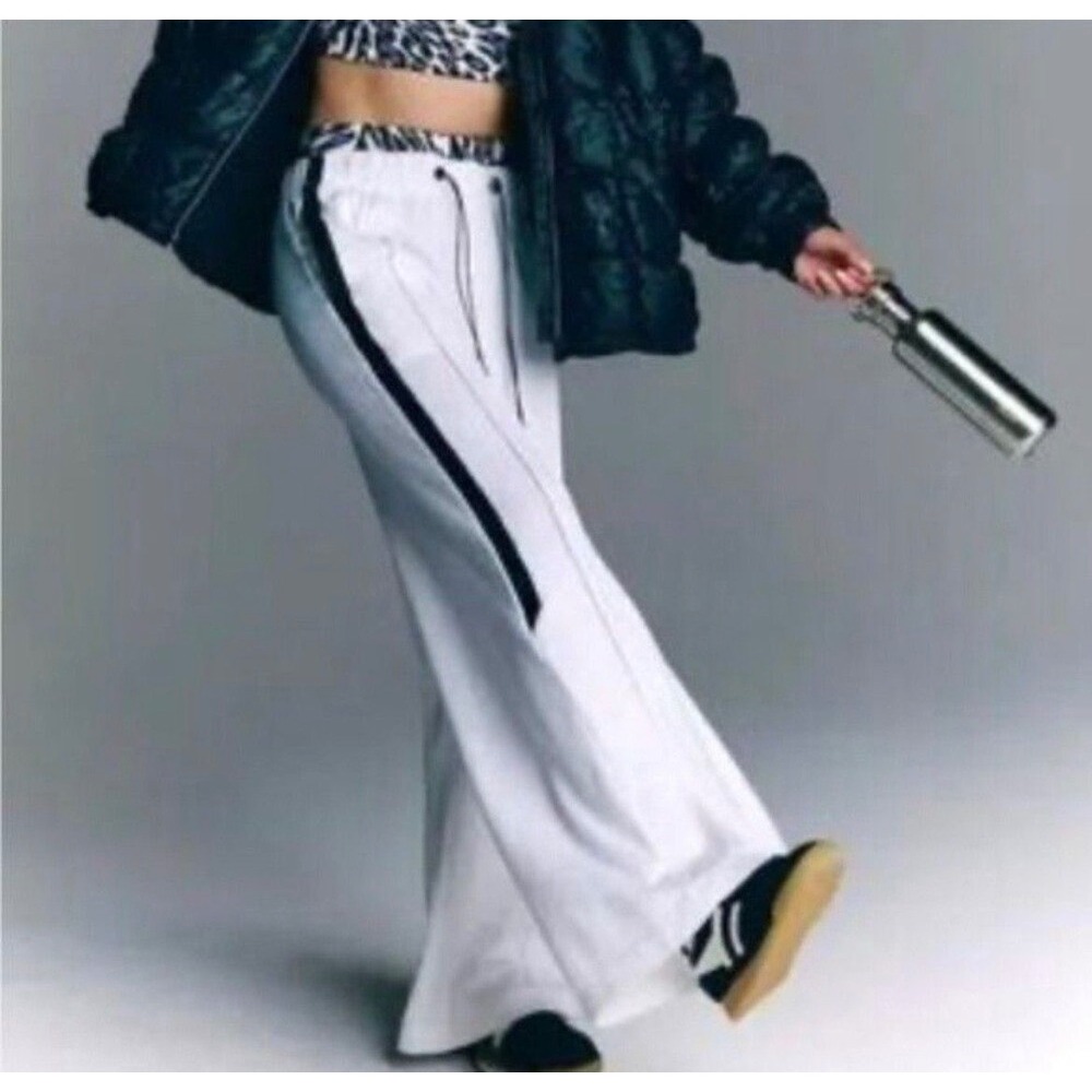 Free People Movement Fine Line Wide Leg Sweatpants Women Size Small White Black